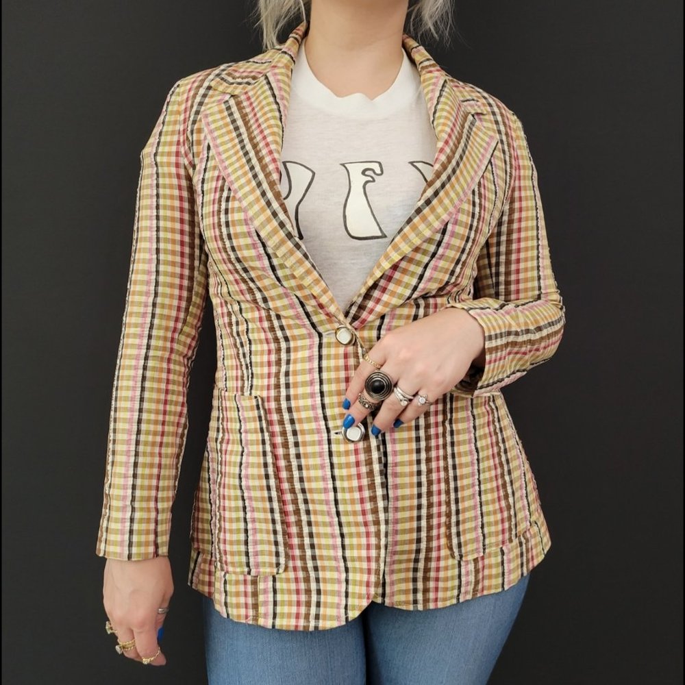 70s Daily Onward Multicolored Gingham Plaid Blazer